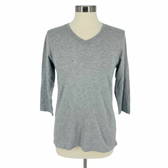 Devon & Jones Gray V-Neck 3/4 Sleeve Tee Shirt K18 - Picture 1 of 6